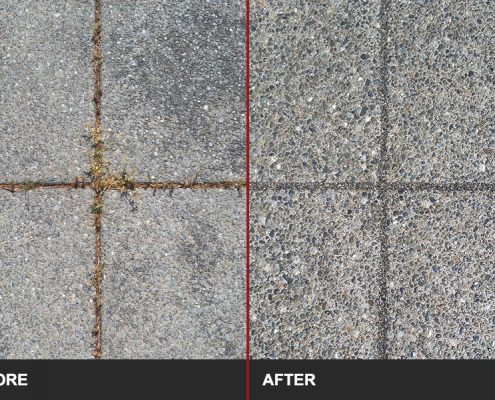 before and after image of sealed concrete slabs